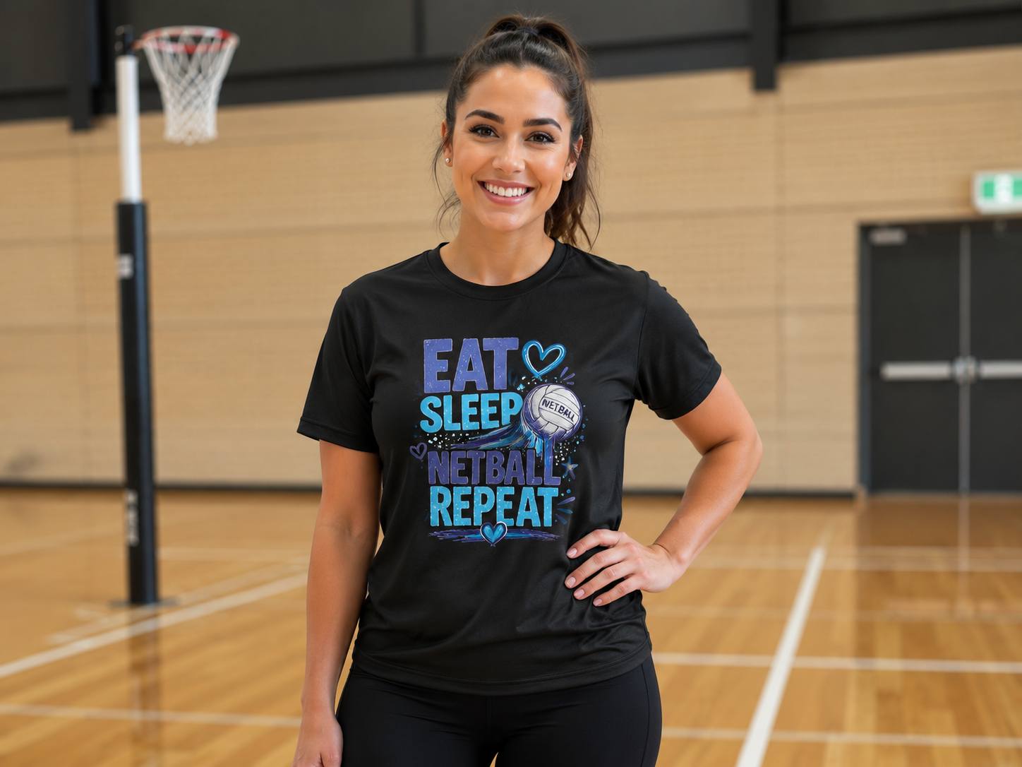 Eat Sleep Netball Repeat design T-Shirt - Image 2